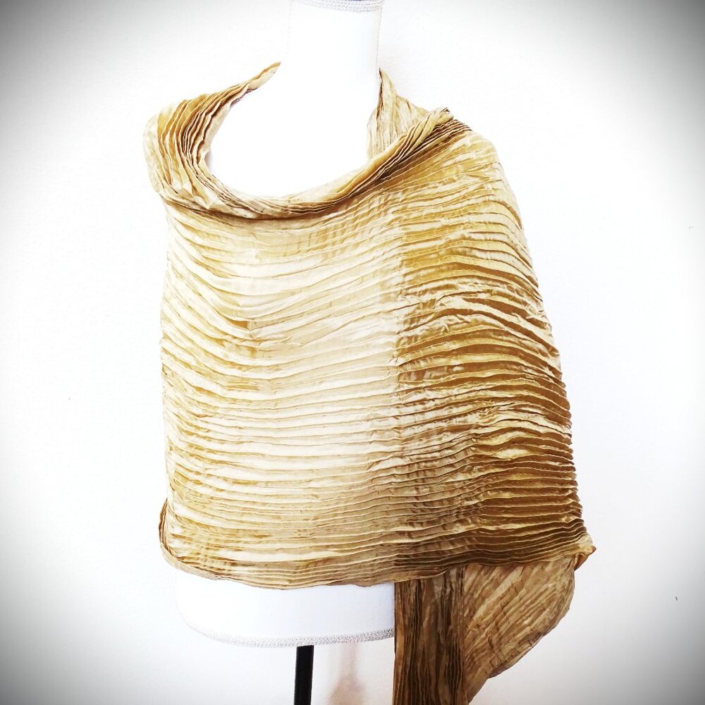 Eileen Fisher Crinkled Lightweight Scarf in Beige/Tan - Picture 2 of 8